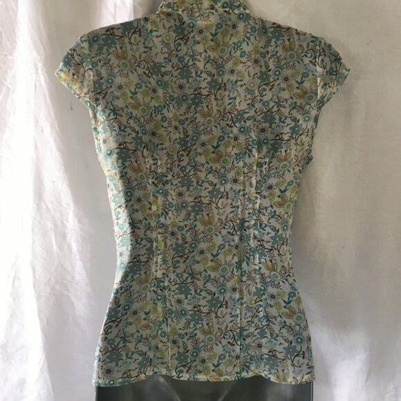 Smart Set Women's SZ S Sheer Top Sleeveless Blouse Floral Blue Y2K Fairy BOHO - Picture 7 of 16